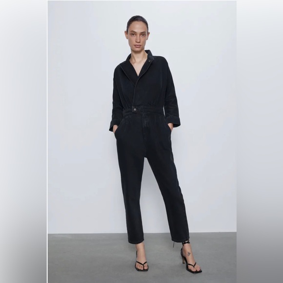 ZARA DENIM JUMPSUIT BLACK